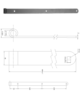 Kování pásové 600x35x4 mm, otvor pro čep ø14 mm, černá barva