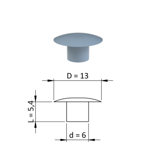 Vnitřní krytka kulatá ø 13 mm, otvor ø 6 mm, šedá, plast