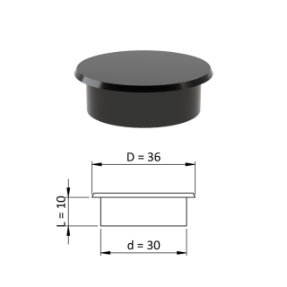 Vnitřní krytka kulatá ø 36 mm, otvor ø 30 mm, černá, plast