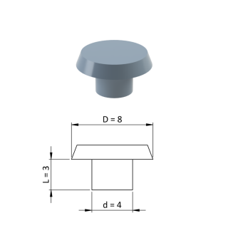 Vnitřní krytka kulatá ø 8 mm, otvor ø 4 mm, šedá, plast