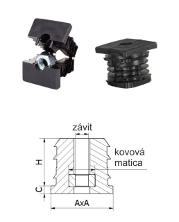 M10,A-30mm,H-30mm,C-5mm,čierna, Hrúbka steny 1.2-2mm, Plastová vystužená štvorcovo-rúrková zátka s kovovou maticou PE
