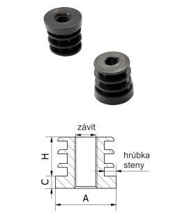 M10,A-20mm,H-20mm,C-6.2mm,čierna, tloušťka stěny-1-1.25mm, plastová zátka na jekl se závitem, PE