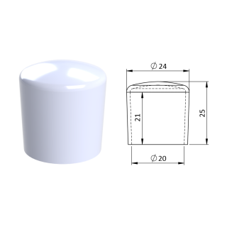 Vnější krytka PVC ø 24 x 25 mm, otvor 20 x 21 mm, bílá