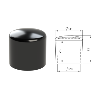 Vnější krytka PVC ø 31 x 29 mm, otvor 28 x 25 mm, černá